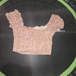 SHEIN Pink and Gold Crop Ruffled Blouse